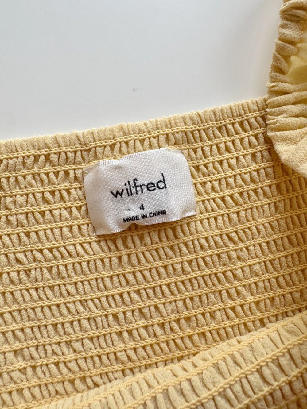 Aritzia WILFRED Tempest Yellow Chiffon Smocked Long Sleeve Mini Dress, Size 4 - Picture 11 of 16